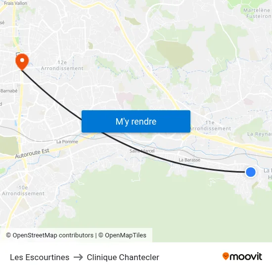 Les Escourtines to Clinique Chantecler map