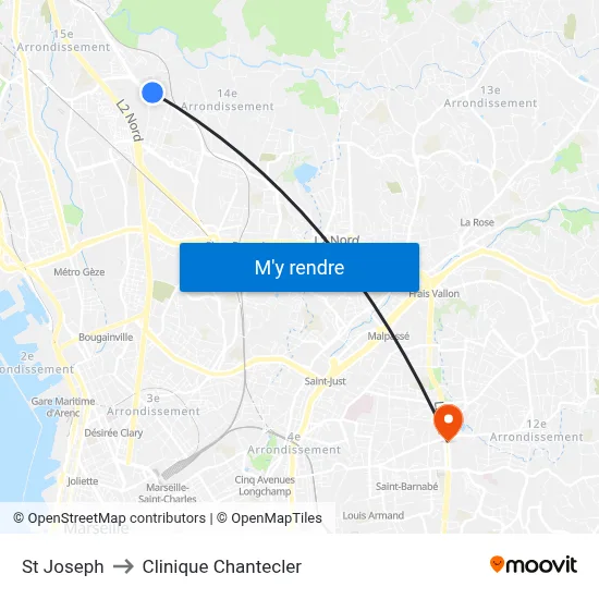 St Joseph to Clinique Chantecler map