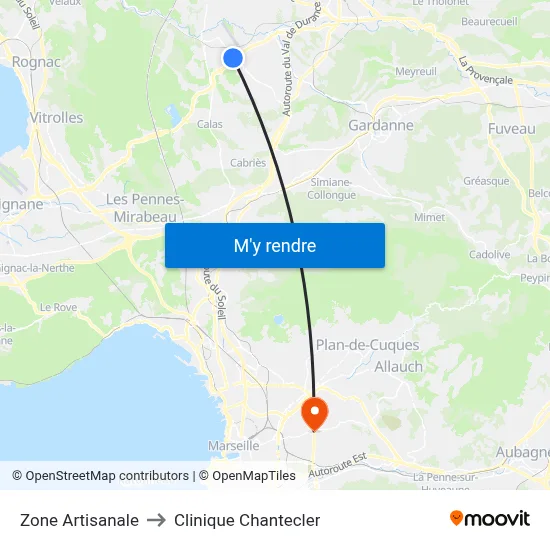 Zone Artisanale to Clinique Chantecler map