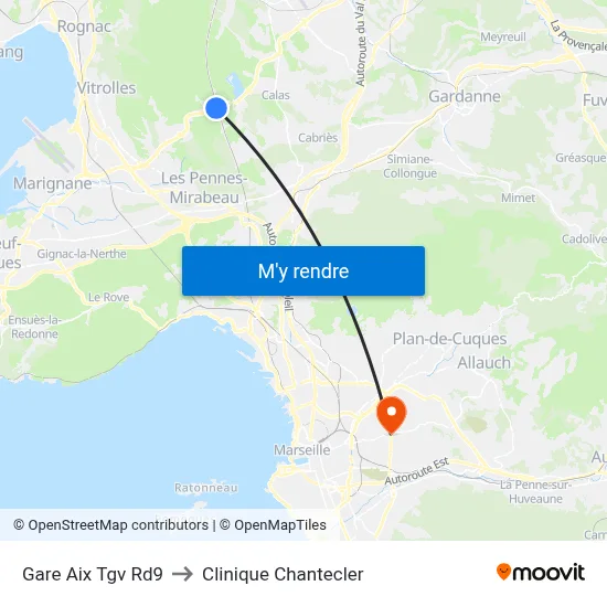 Gare Aix Tgv Rd9 to Clinique Chantecler map