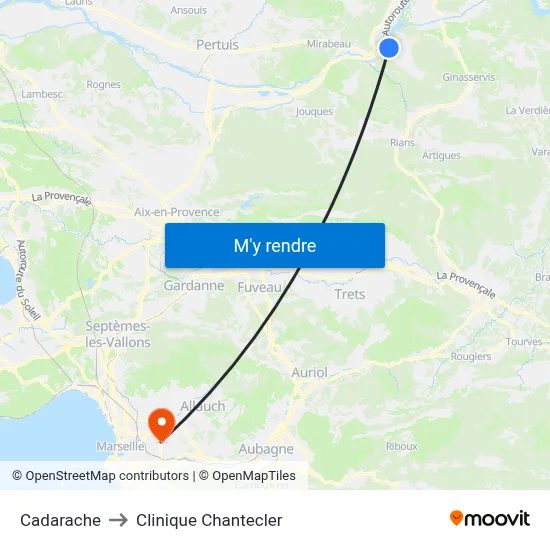 Cadarache to Clinique Chantecler map