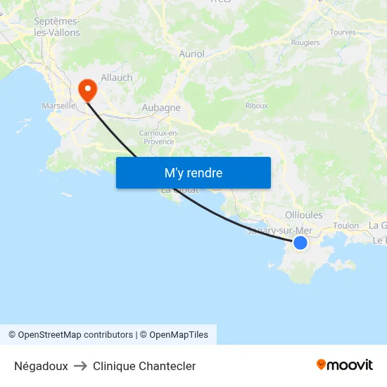 Négadoux to Clinique Chantecler map