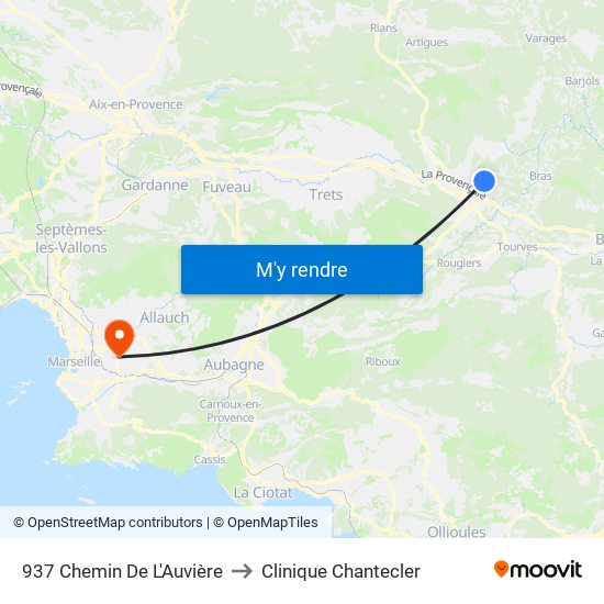 937 Chemin De L'Auvière to Clinique Chantecler map