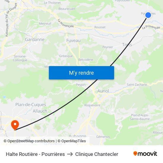 Halte Routière - Pourrières to Clinique Chantecler map