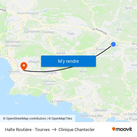 Halte Routière - Tourves to Clinique Chantecler map