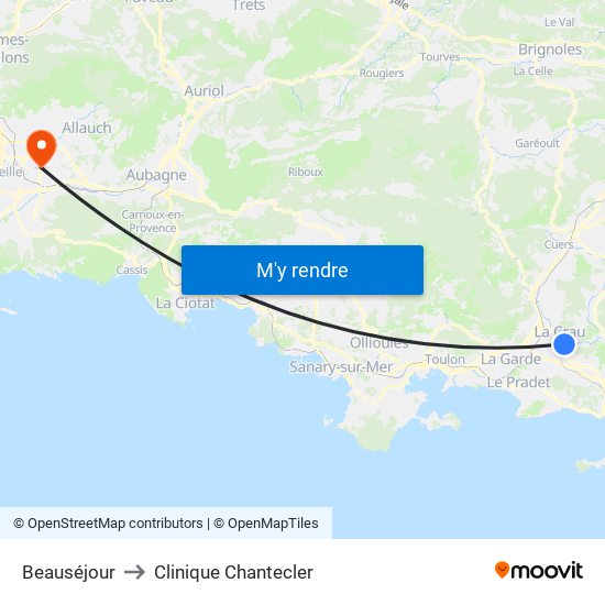 Beauséjour to Clinique Chantecler map