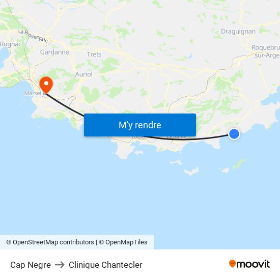 Cap Negre to Clinique Chantecler map