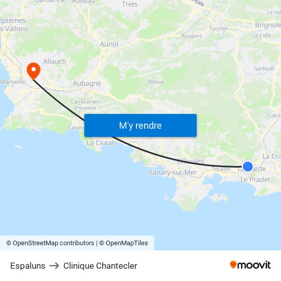 Espaluns to Clinique Chantecler map