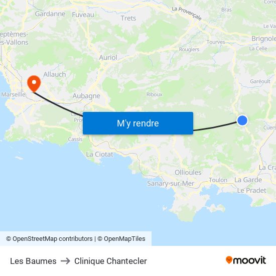 Les Baumes to Clinique Chantecler map