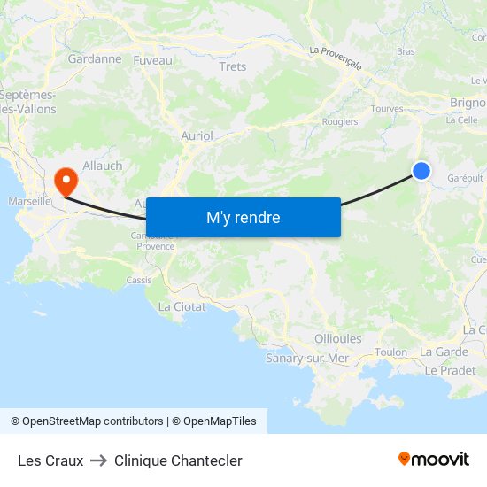 Les Craux to Clinique Chantecler map