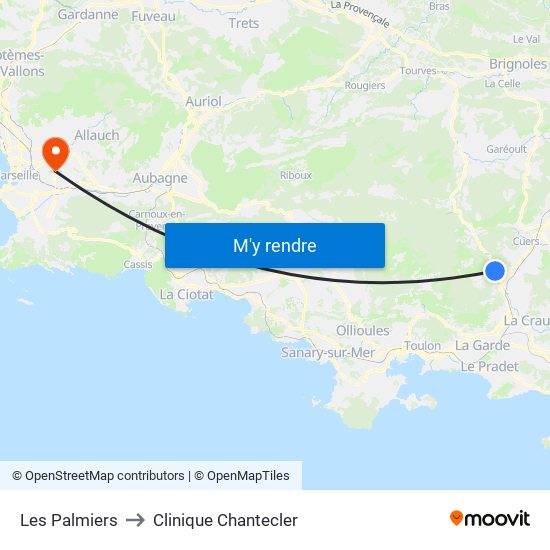Les Palmiers to Clinique Chantecler map