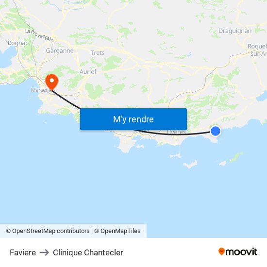 Faviere to Clinique Chantecler map