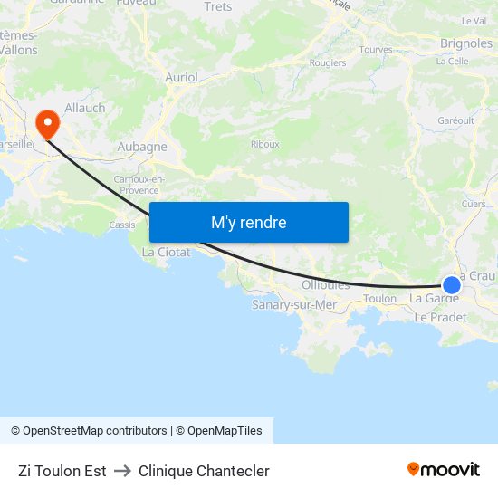 Zi Toulon Est to Clinique Chantecler map