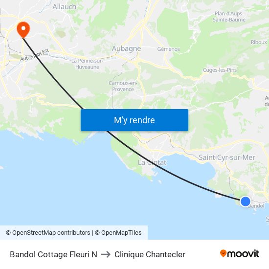 Bandol Cottage Fleuri N to Clinique Chantecler map