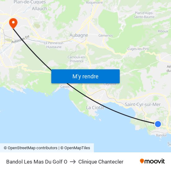 Bandol Les Mas Du Golf O to Clinique Chantecler map