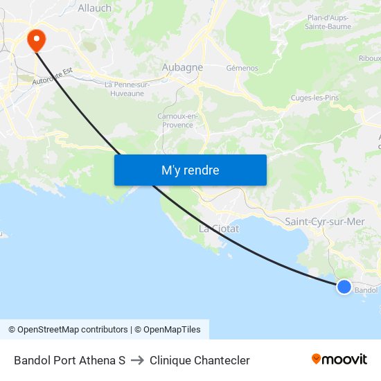 Bandol Port Athena S to Clinique Chantecler map