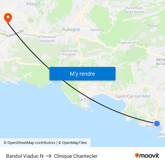 Bandol Viaduc N to Clinique Chantecler map