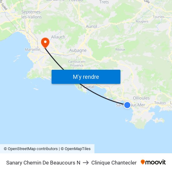 Sanary Chemin De Beaucours N to Clinique Chantecler map