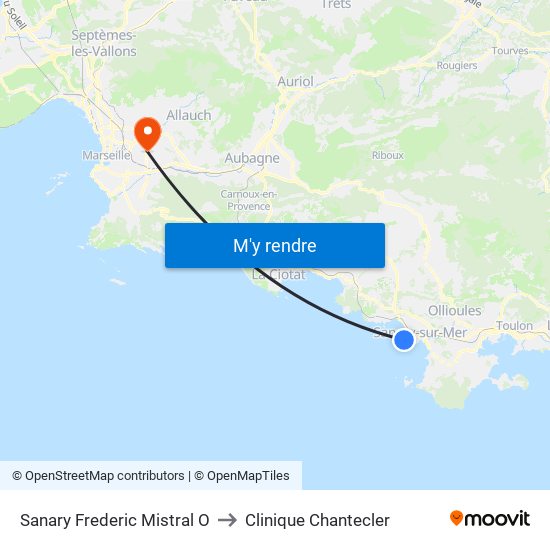 Sanary Frederic Mistral O to Clinique Chantecler map
