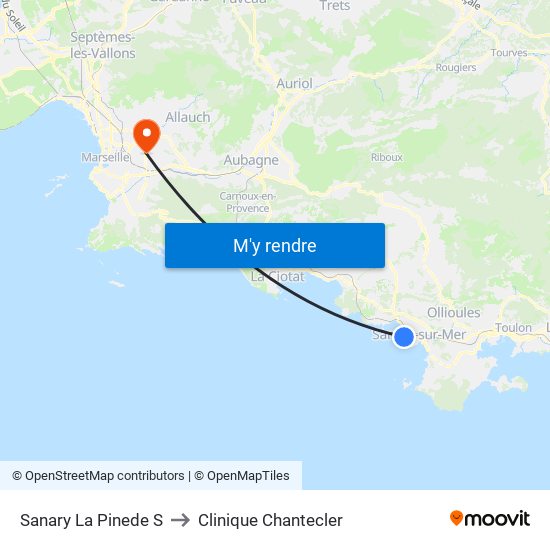 Sanary La Pinede S to Clinique Chantecler map