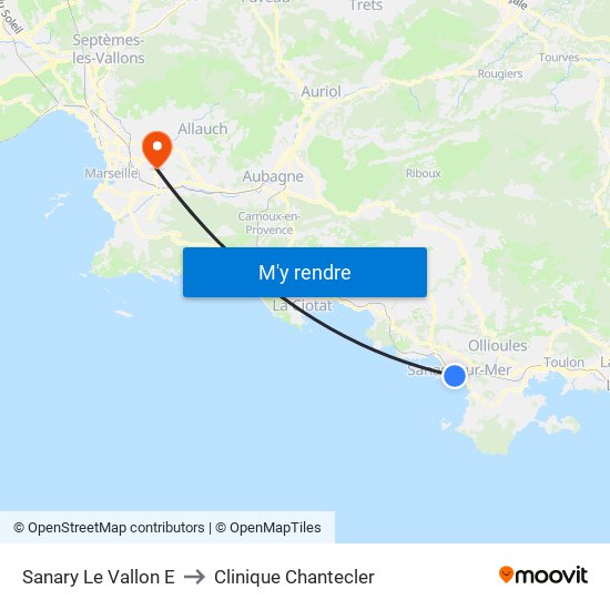 Sanary Le Vallon E to Clinique Chantecler map