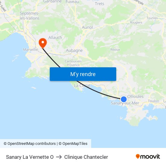Sanary La Vernette O to Clinique Chantecler map