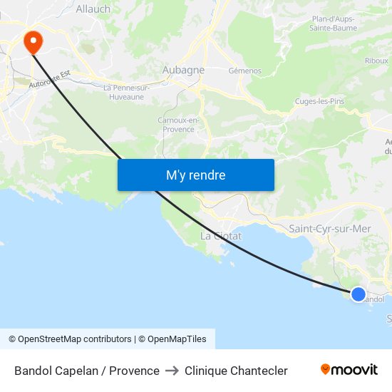 Bandol Capelan / Provence to Clinique Chantecler map