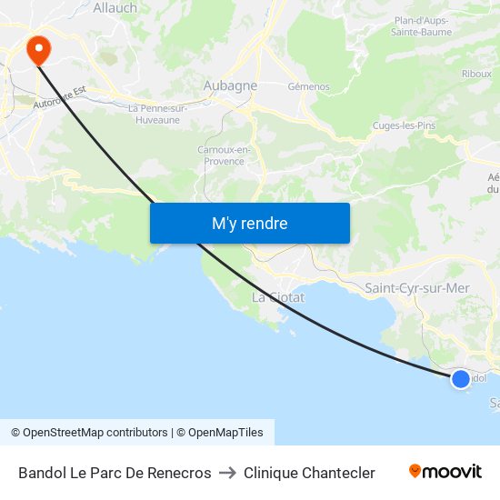 Bandol Le Parc De Renecros to Clinique Chantecler map