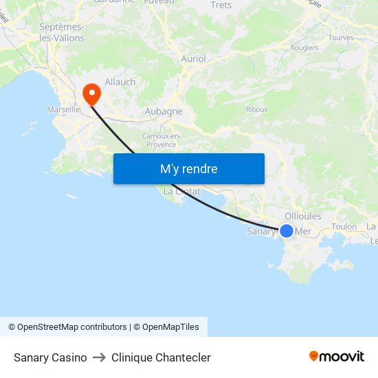 Sanary Casino to Clinique Chantecler map