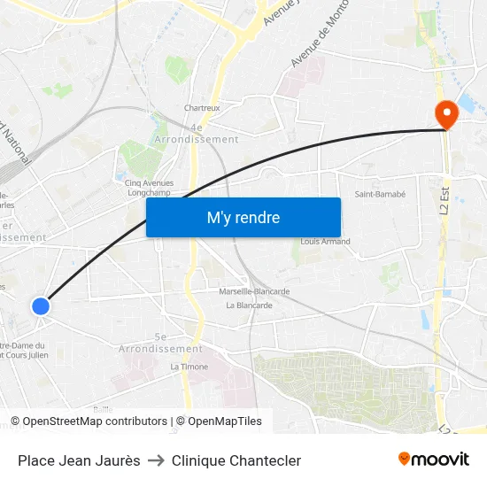 Place Jean Jaurès to Clinique Chantecler map