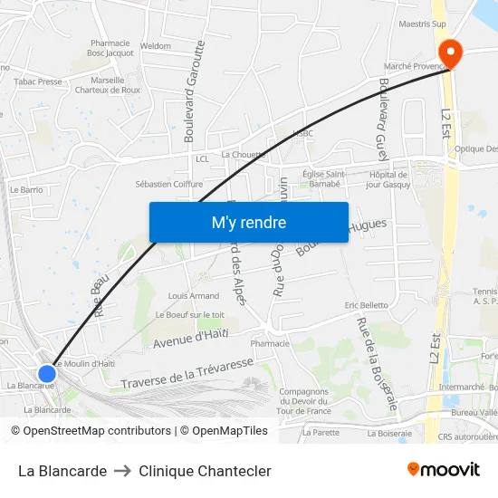 La Blancarde to Clinique Chantecler map