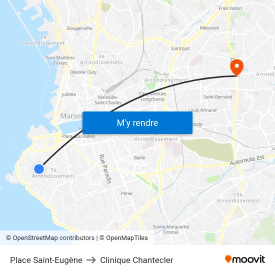 Place Saint-Eugène to Clinique Chantecler map