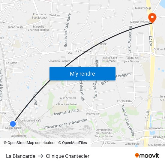 La Blancarde to Clinique Chantecler map