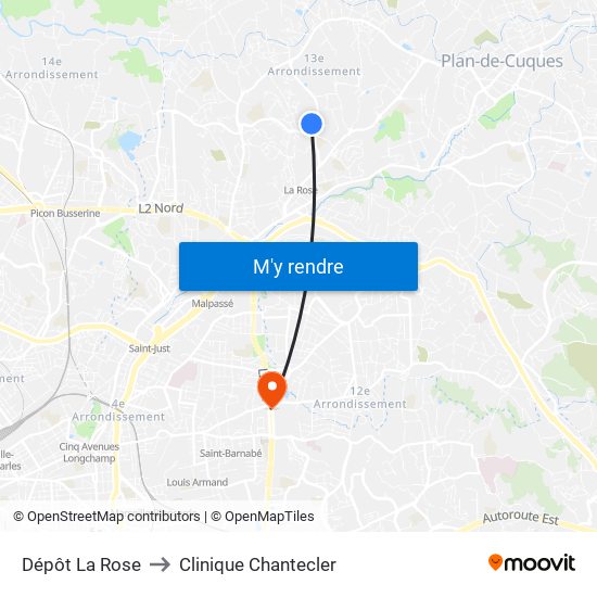 Dépôt La Rose to Clinique Chantecler map