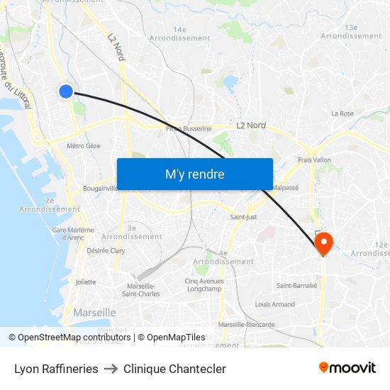 Lyon Raffineries to Clinique Chantecler map