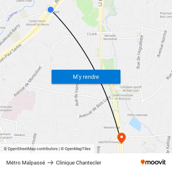 Métro Malpassé to Clinique Chantecler map