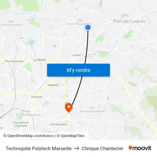 Technopôle Polytech Marseille to Clinique Chantecler map
