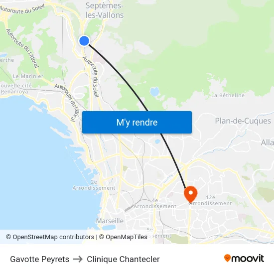 Gavotte Peyrets to Clinique Chantecler map