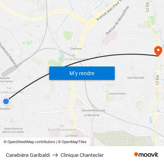 Canebière Garibaldi to Clinique Chantecler map