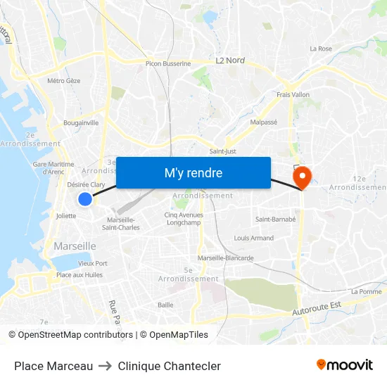 Place Marceau to Clinique Chantecler map