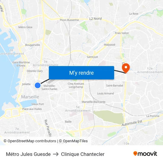 Métro Jules Guesde to Clinique Chantecler map