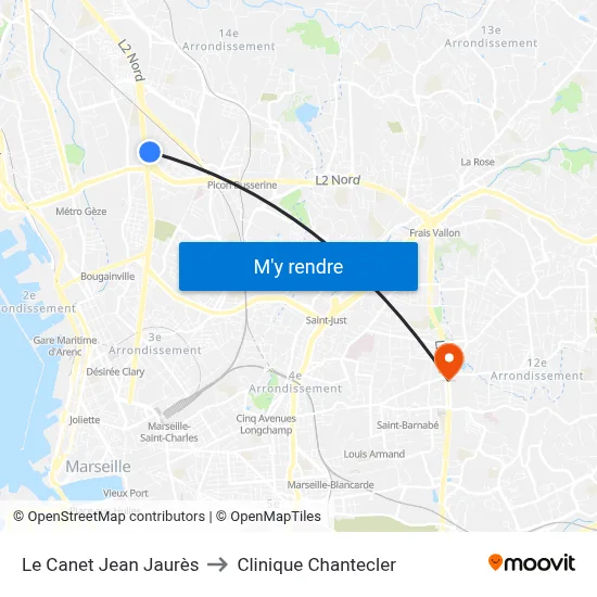 Le Canet Jean Jaurès to Clinique Chantecler map