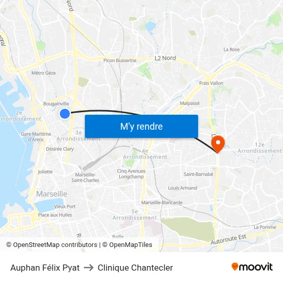 Auphan Félix Pyat to Clinique Chantecler map