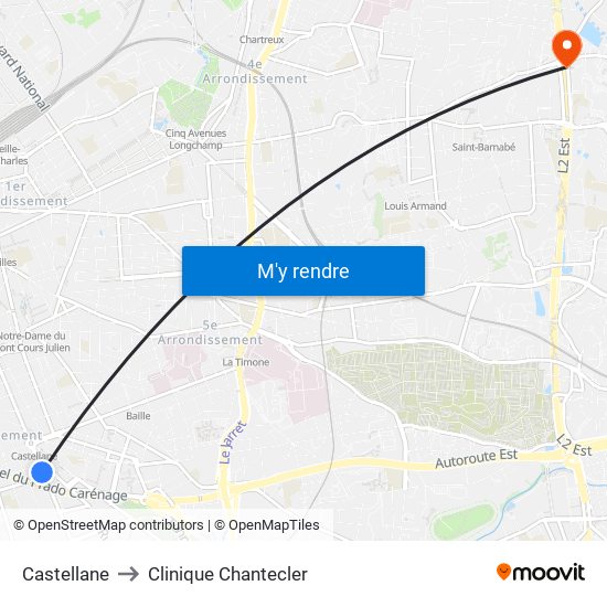 Castellane to Clinique Chantecler map