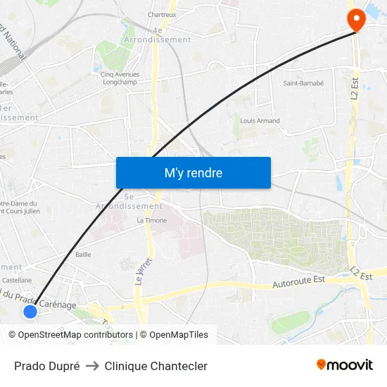 Prado Dupré to Clinique Chantecler map
