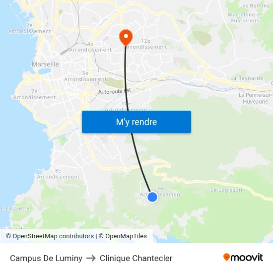 Campus De Luminy to Clinique Chantecler map