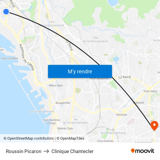 Roussin Picaron to Clinique Chantecler map