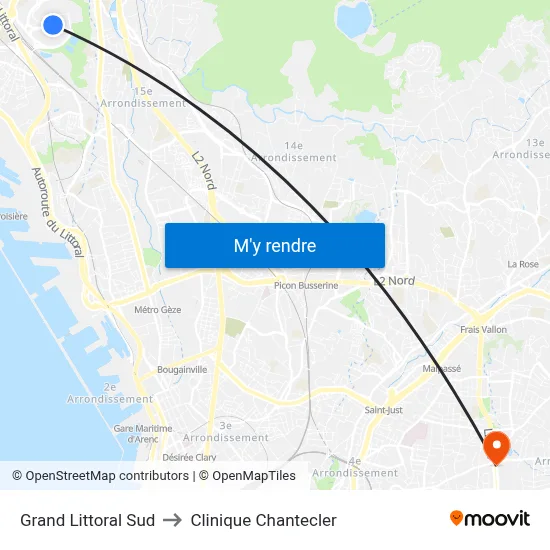 Grand Littoral Sud to Clinique Chantecler map
