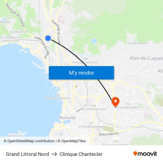 Grand Littoral Nord to Clinique Chantecler map