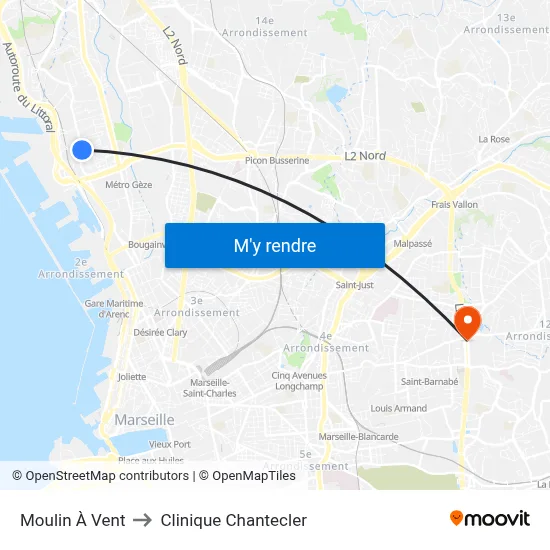 Moulin À Vent to Clinique Chantecler map